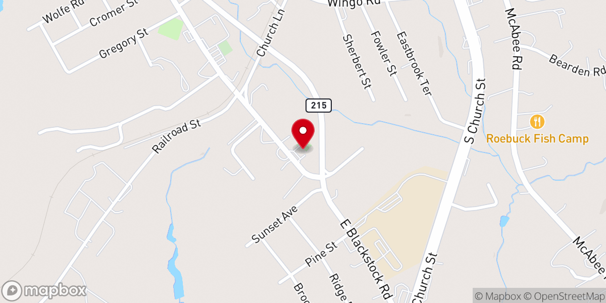 Map showing location of Roebuck Presbyterian Church