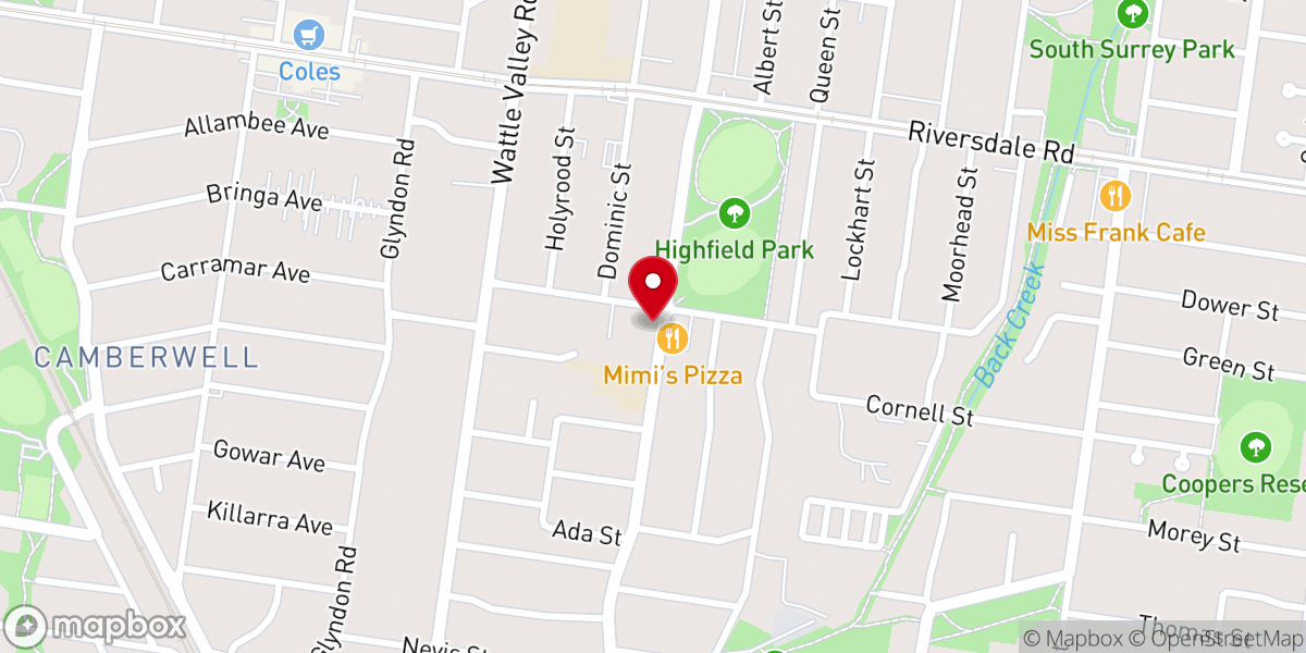 Map showing location of East Camberwell Baptist Church