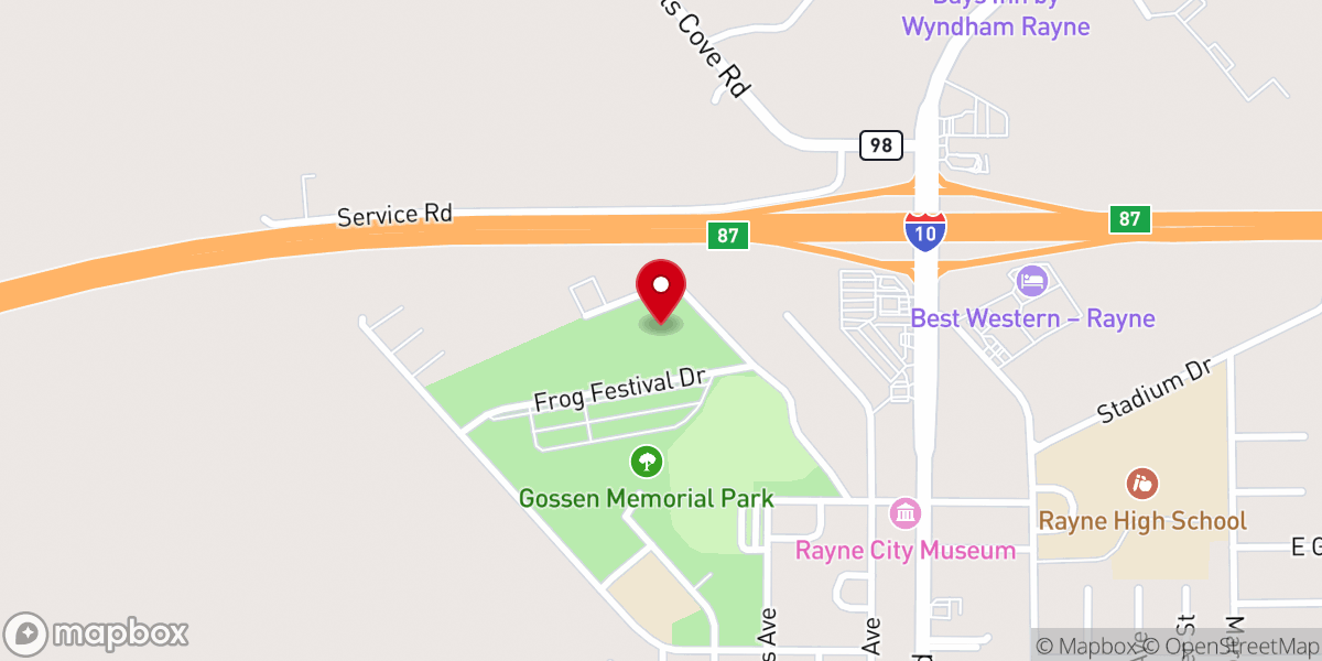 Map showing location of Rayne Civic Center