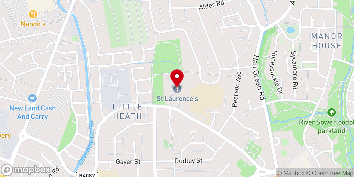 Map showing location of St. Laurence’s Church, Coventry