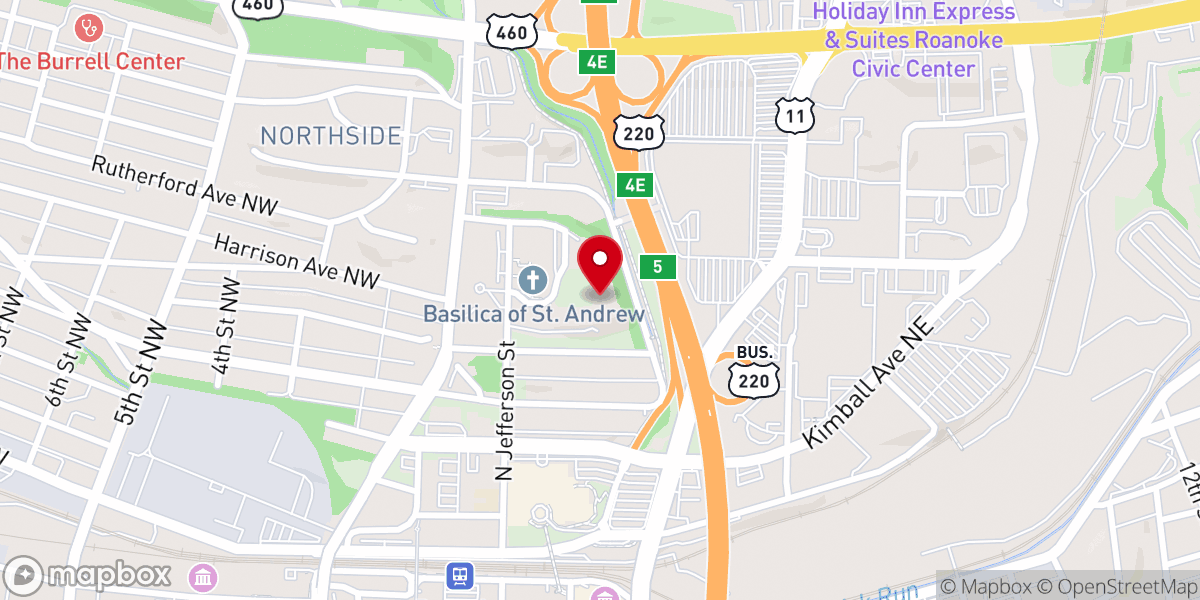 Map showing location of Roanoke Catholic School