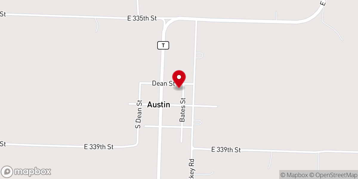 Map showing location of Austin Baptist Church