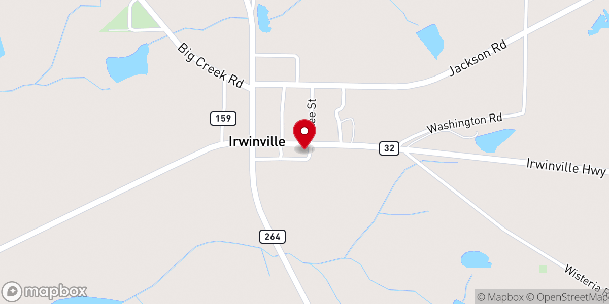 Map showing location of Irwinville Methodist Church