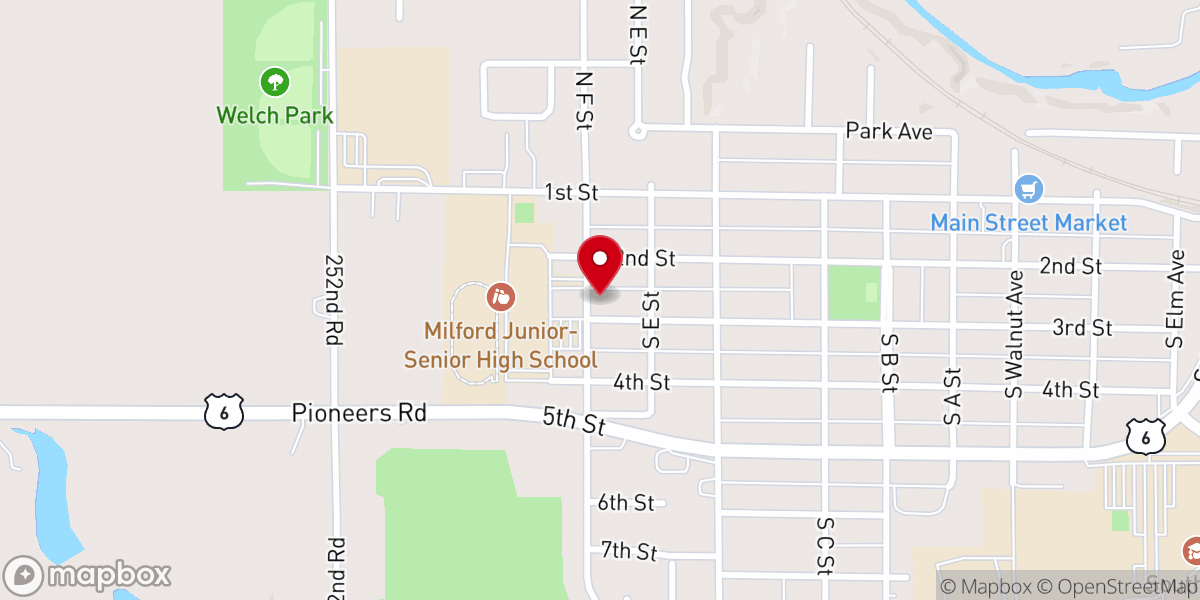 Map showing location of Milford Mennonite Church