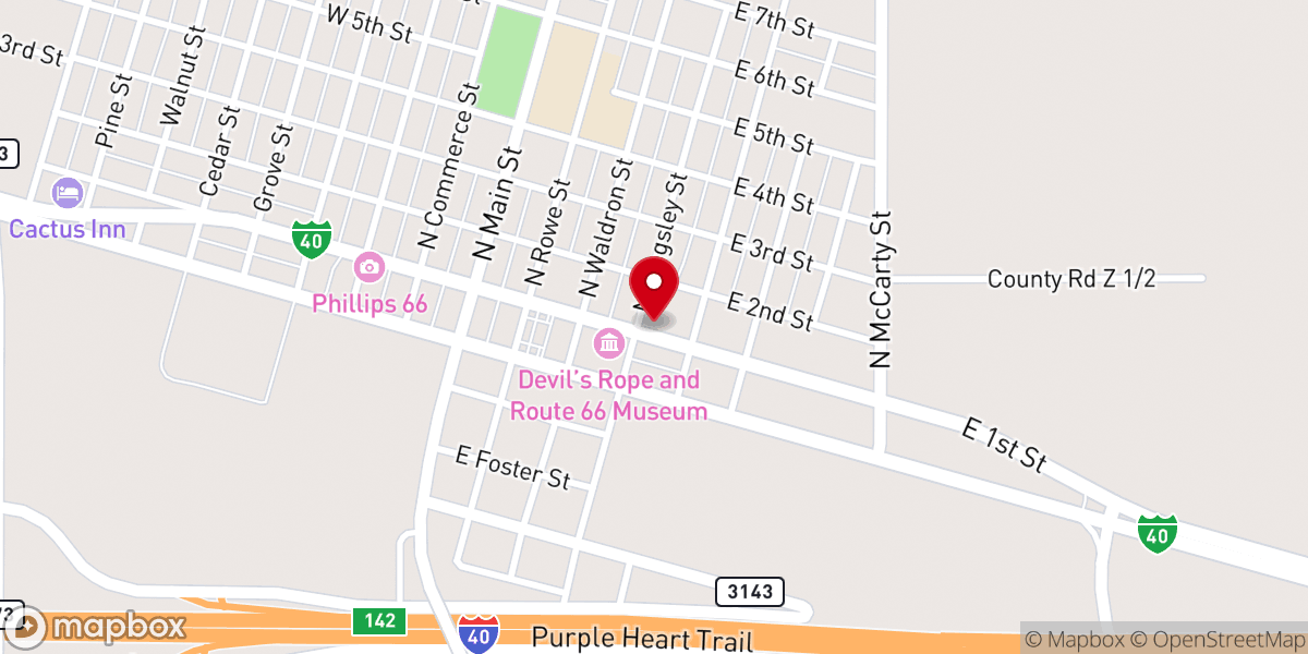 Map showing location of Church of Christ Old Route 66