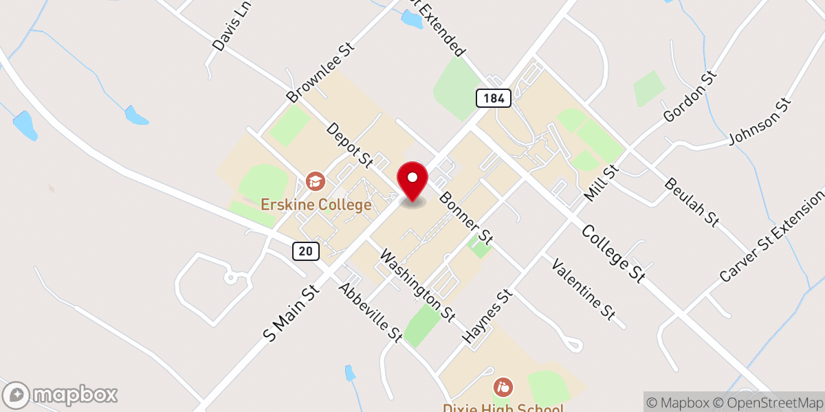 Map showing location of Erskine Theological Seminary