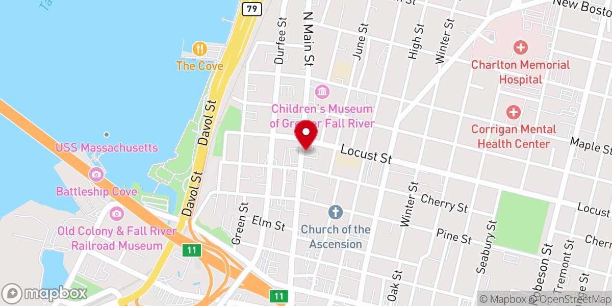 Map showing location of Temple Beth El of Fall River, MA
