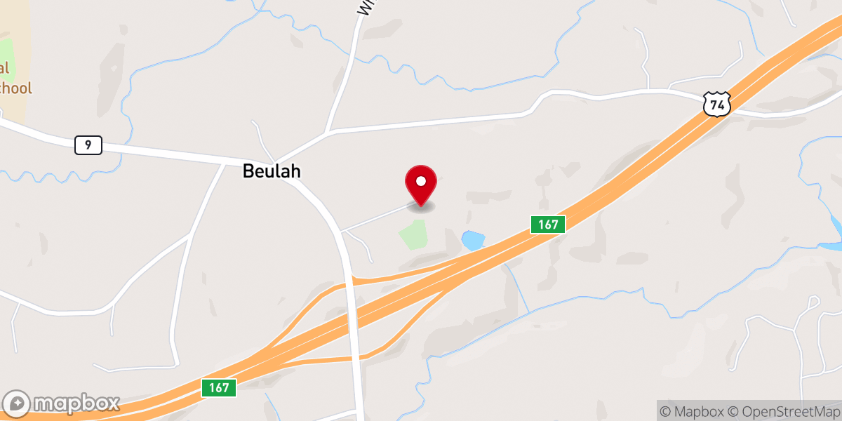 Map showing location of Beulah Baptist Church