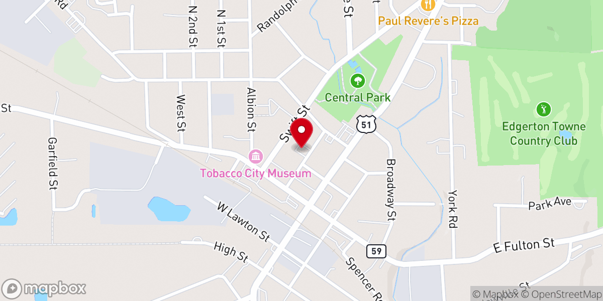 Map showing location of Edgerton Congregational UCC