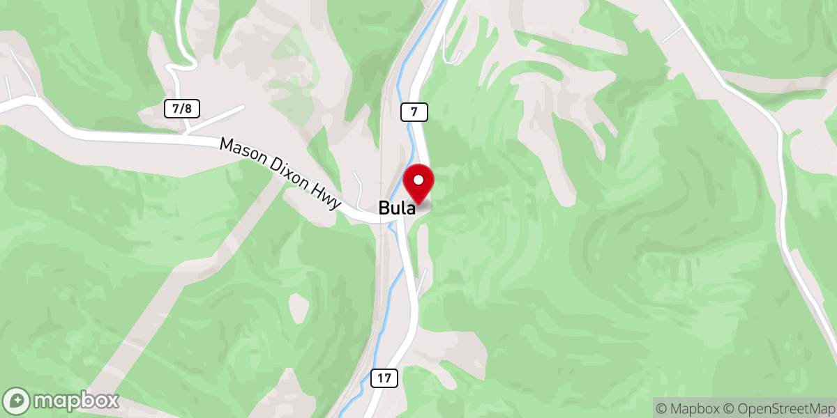Map showing location of Bula Baptist Church