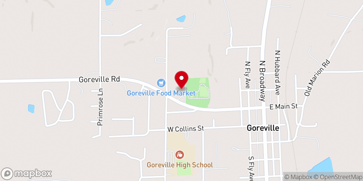 Map showing location of First Baptist Church of Goreville