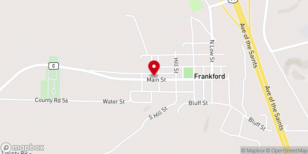 Map showing location of Frankford Worship Center
