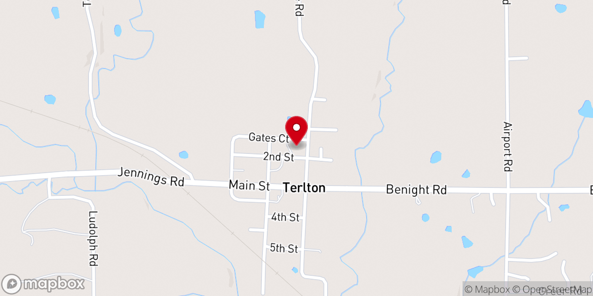 Map showing location of Terlton First Baptist Church