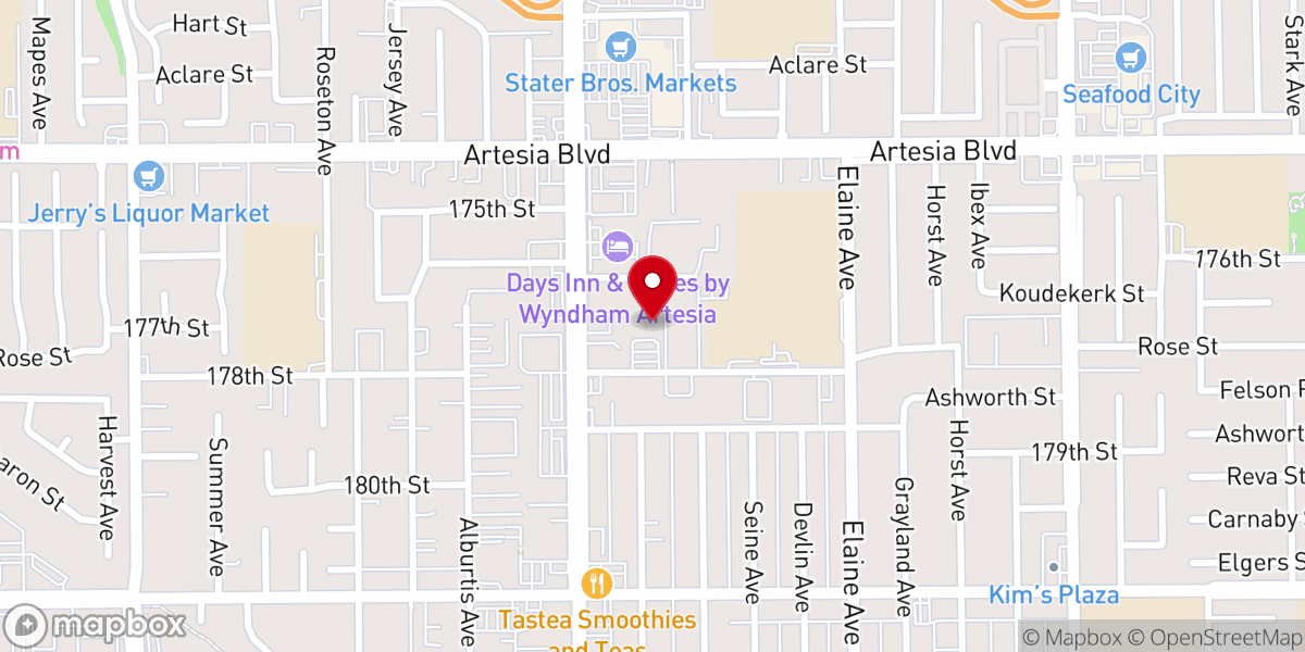 Map showing location of Cerritos Presbyterian Church