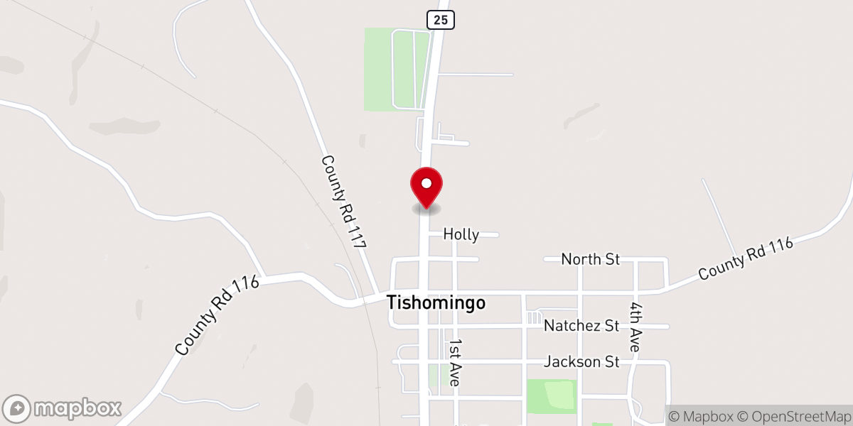 Map showing location of Tishomingo Pentecostal Church