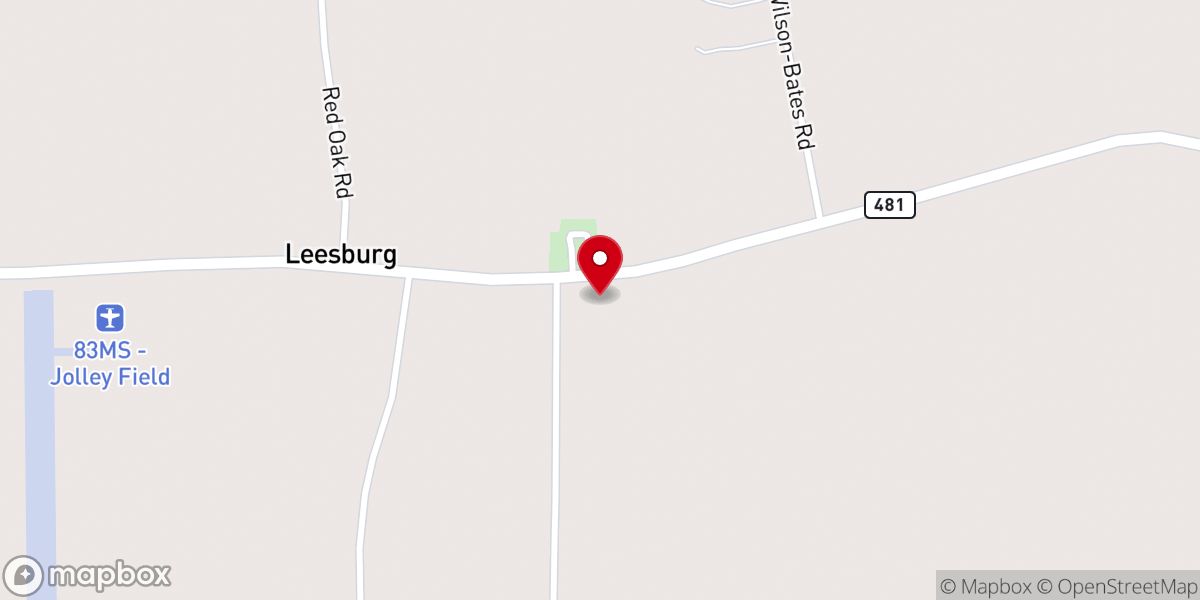 Map showing location of Leesburg Baptist Church