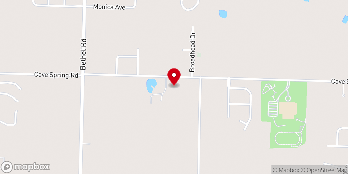 Map showing location of Cave Springs Baptist Church