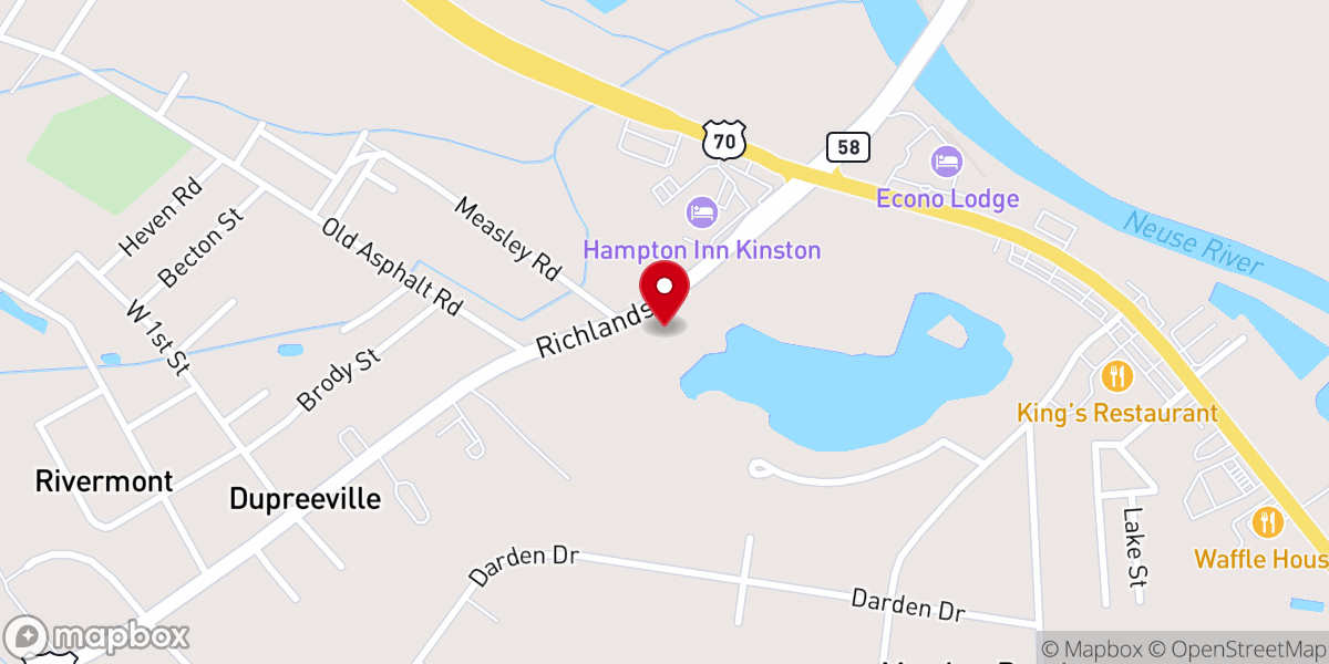 Map showing location of Kinston Battlefield Park Harriet's Chapel and Starr's Battery Site
