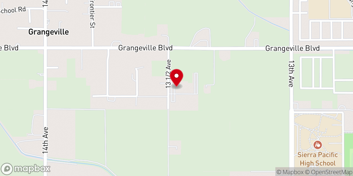 Map showing location of First Baptist Hanford