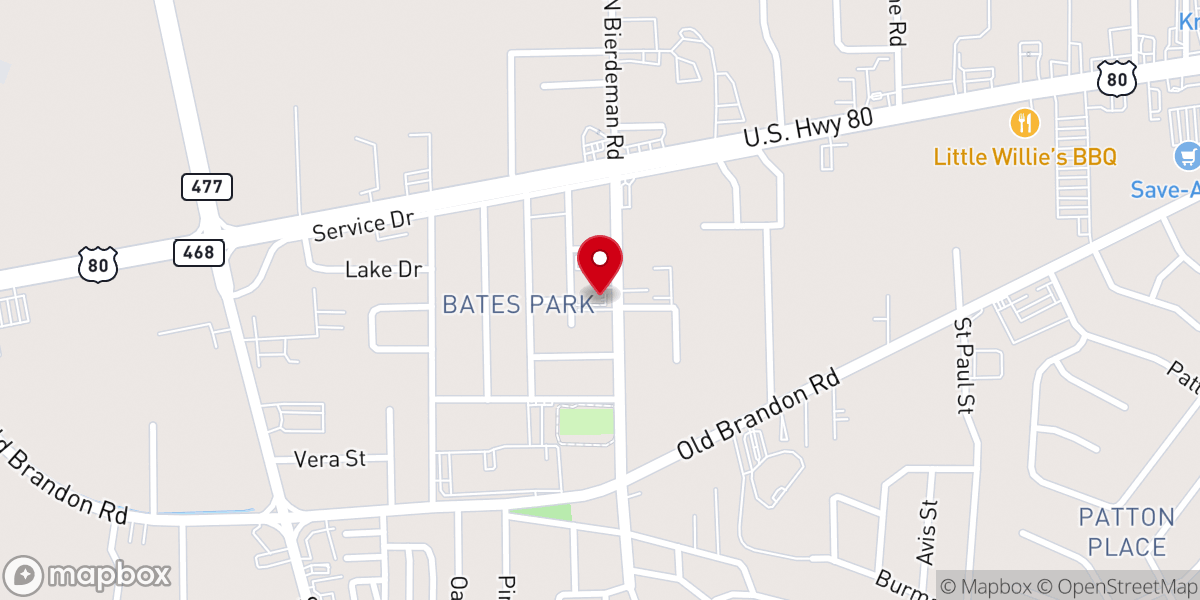 Map showing location of First Baptist Church of Pearl - Metal roof