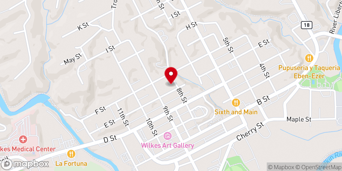 Map showing location of North Wilkesboro Presbyterian
