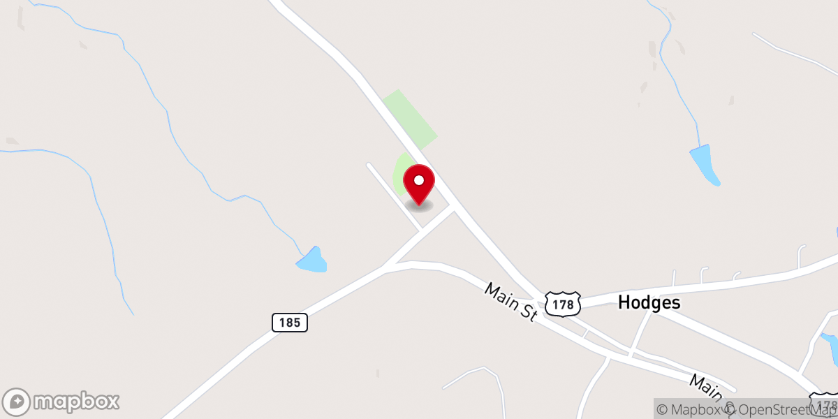 Map showing location of Hodges Methodist Church