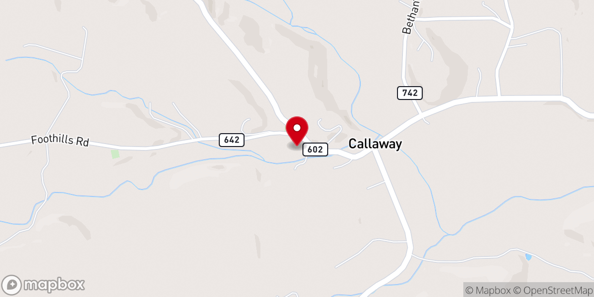 Map showing location of Callaway Presbyterian Church