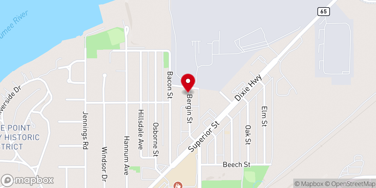 Map showing location of Rossford First Baptist Church
