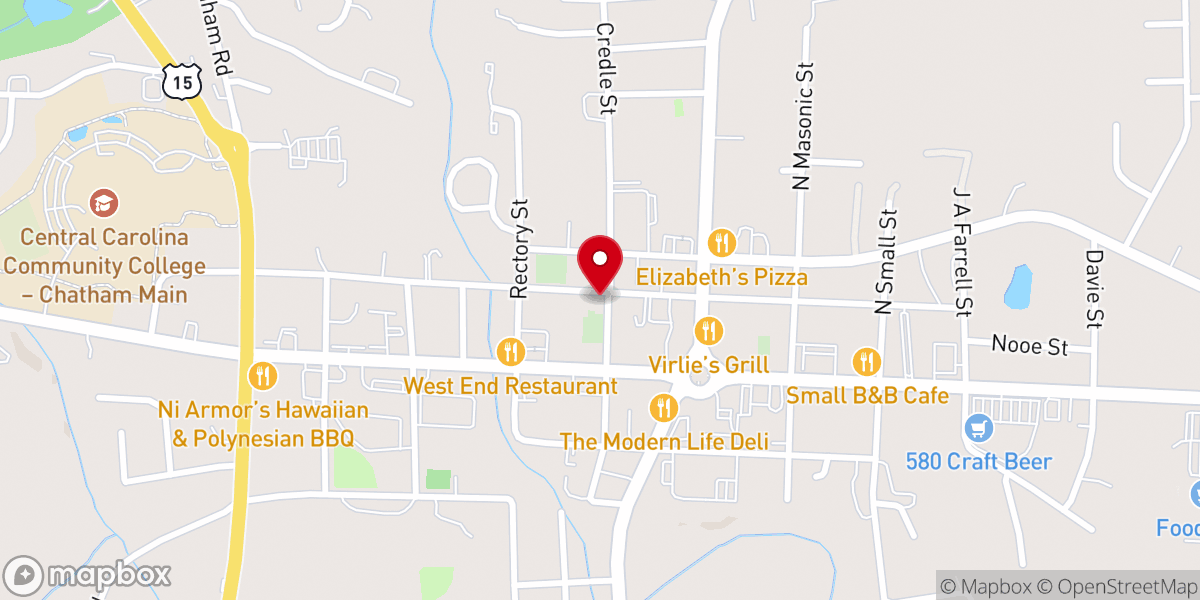 Map showing location of Pittsboro Baptist Church