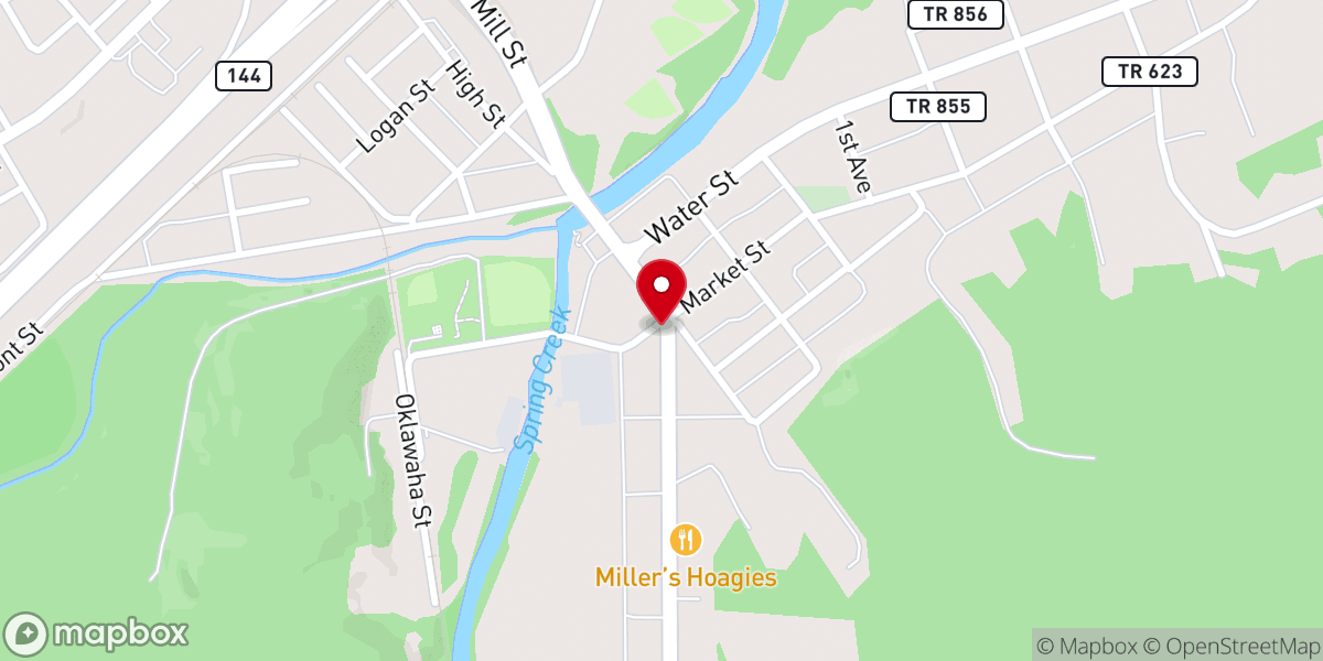 Map showing location of Milesburg Presbyterian Church