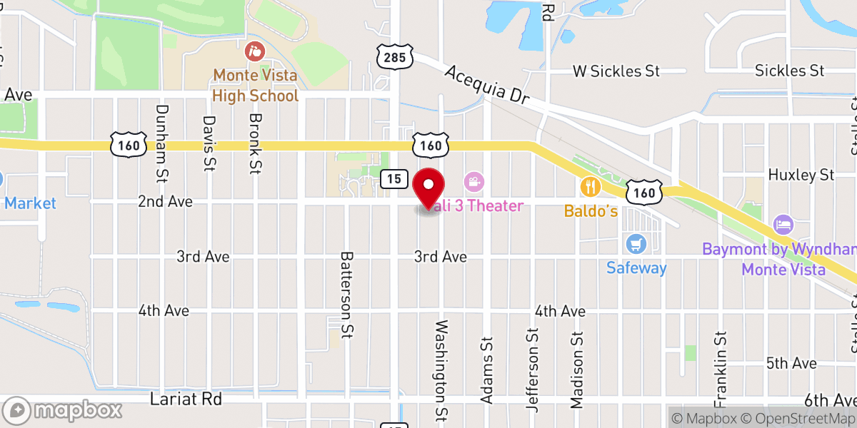 Map showing location of First Methodist Episcopal Church (Monte Vista, Colorado)