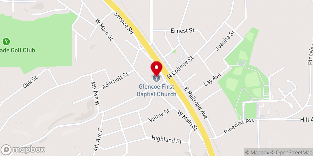 Map showing location of Glencoe First Baptist Church