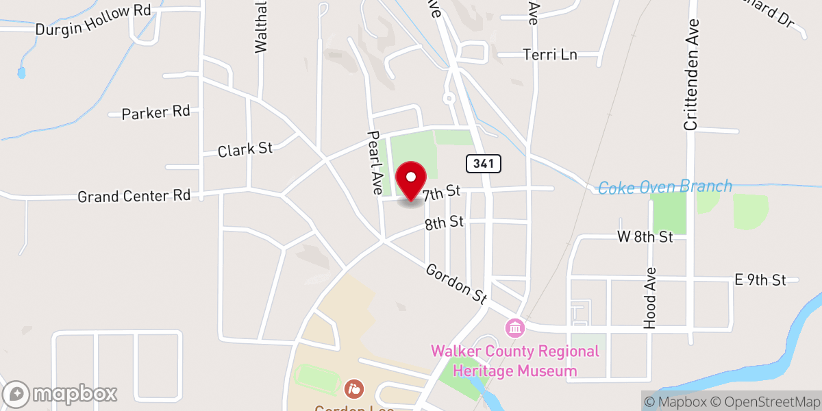 Map showing location of Chickamauga Presbyterian Church