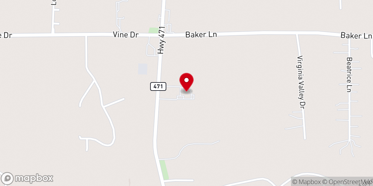 Map showing location of Oakdale Baptist Church