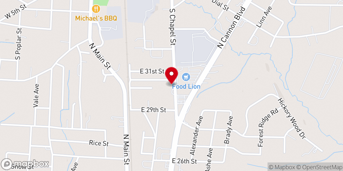 Map showing location of New Piney Grove Baptist Church