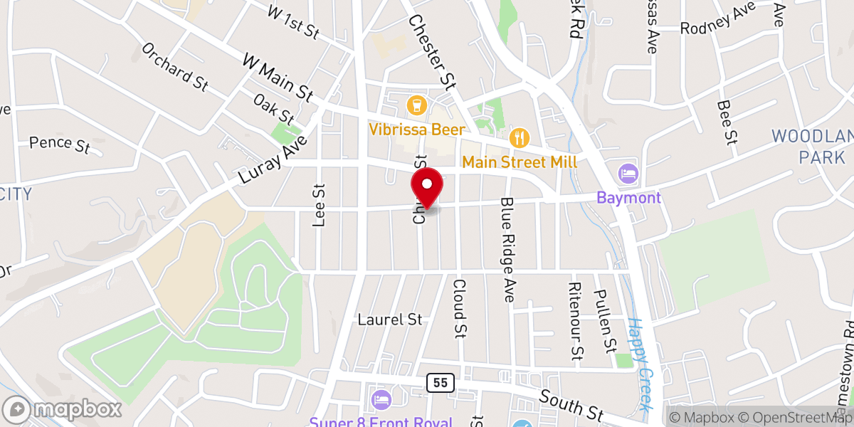 Map showing location of Happy Creek Primitive Baptist