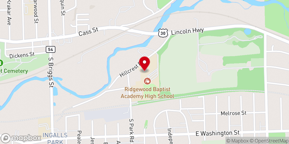 Map showing location of Ridgewood Baptist Church