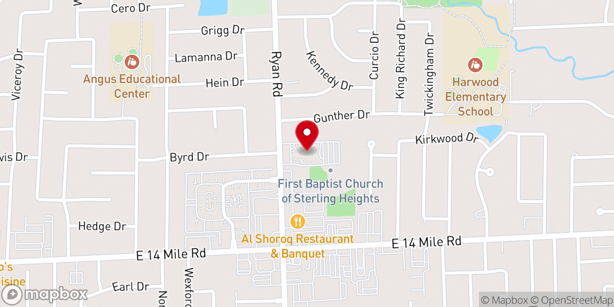 Map showing location of First Baptist Church of Sterling Heights