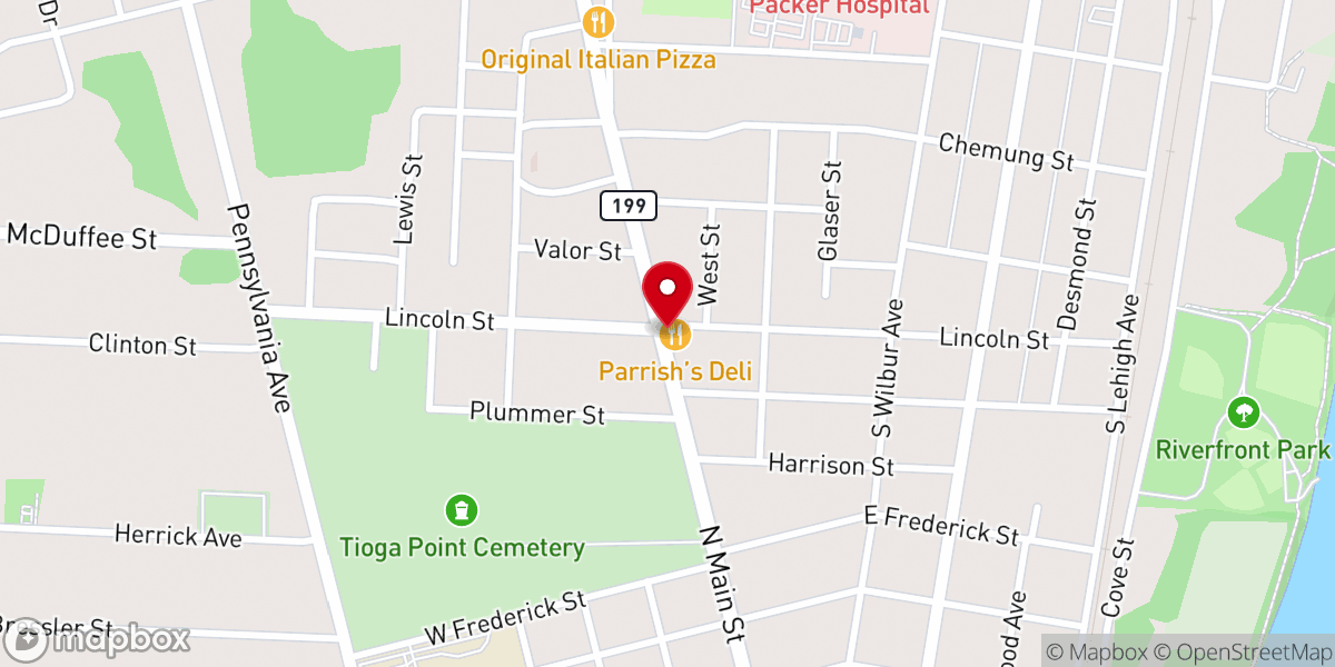Map showing location of Parrish Family Deli
