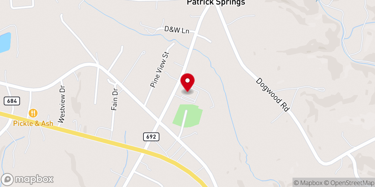 Map showing location of Patrick Springs Pentecostal Holiness Church - Food Distribution Center