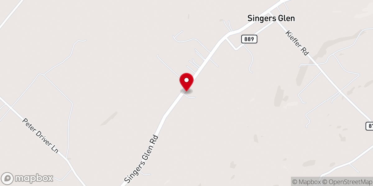 Map showing location of Singers Glen Community Center