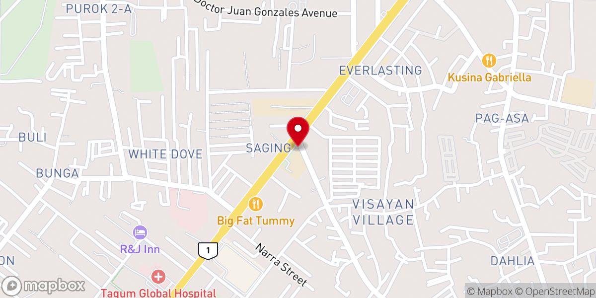 Map showing location of Tagum Alliance Gospel Church
