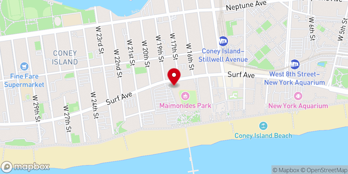 Map showing location of Brooklyn Cyclones