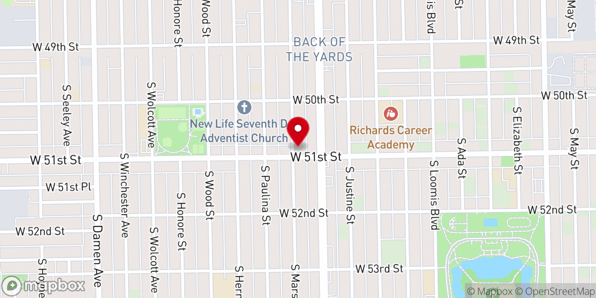 Map showing location of Spiritual Rock M.B. Church