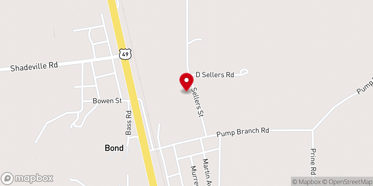 Map showing location of Bond Baptist Church
