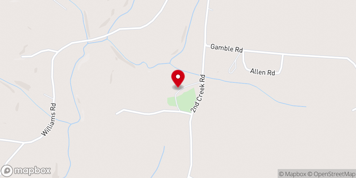 Map showing location of Second Creek Primitive Baptist Church