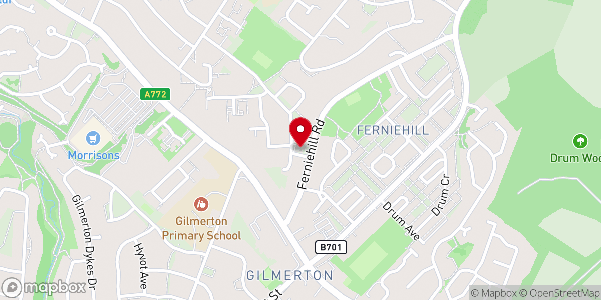 Map showing location of Ferniehill Evangelical Church