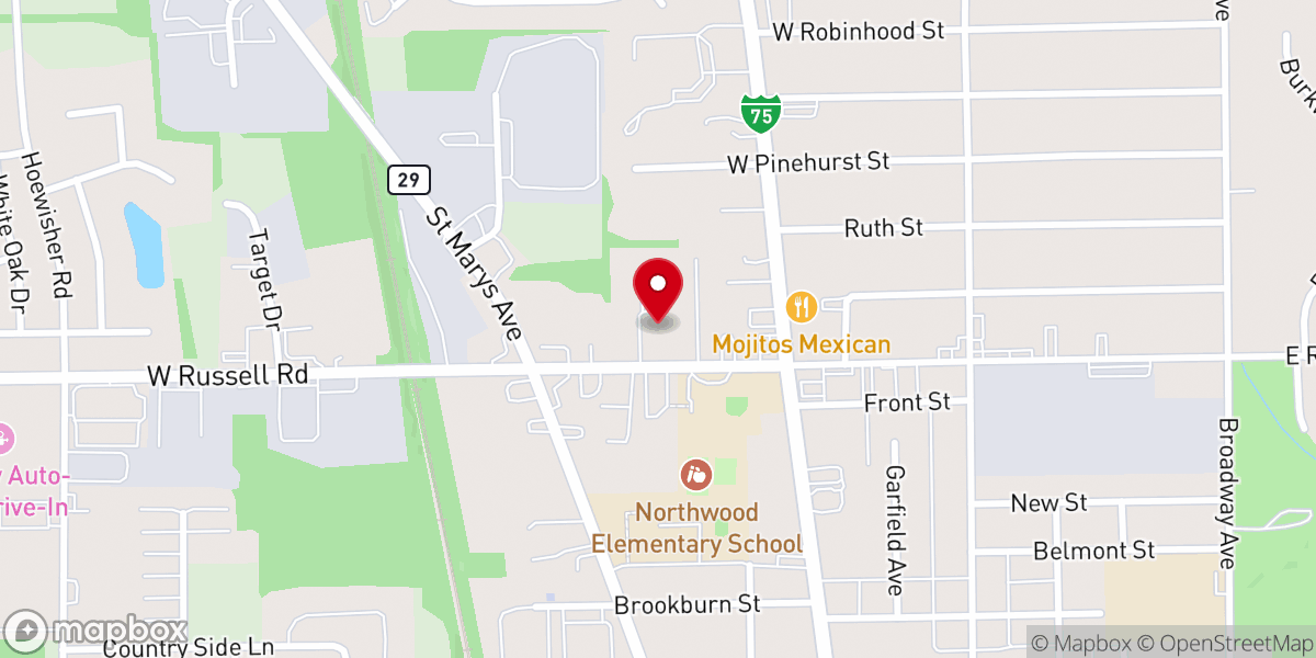 Map showing location of Russell Road Church