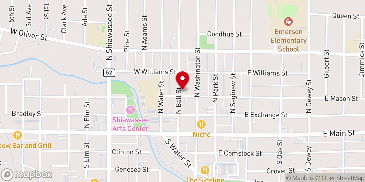 Map showing location of First Baptist Church of Owosso