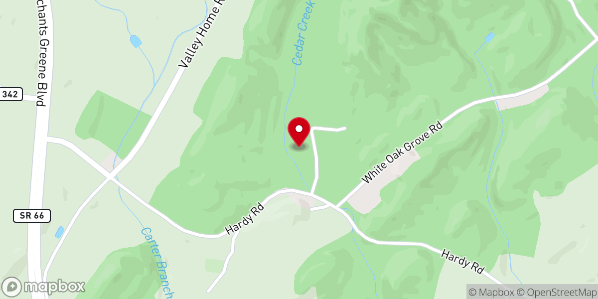 Map showing location of White Oak Grove Baptist Church